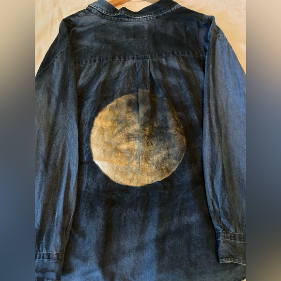Oversized Denim Jacket with Custom Moon Design - Picture 1 of 5